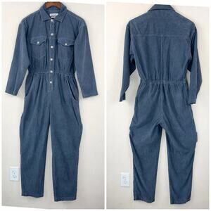 Overlover Blue Corduroy Jumpsuit M Elastic Waist Utility Workwear Made USA